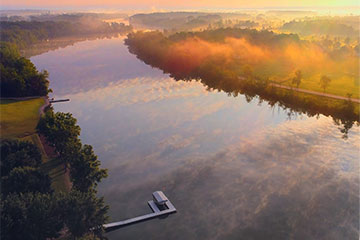 Ariel photo of a river at sunrise