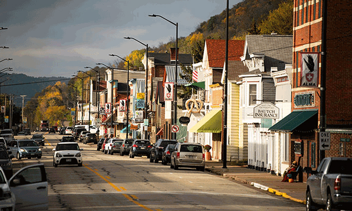 A view down a main street in Wisconsin.